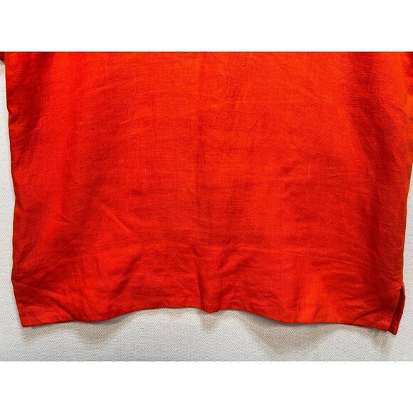 Harvé Benard Women's Linen Button Up Shirt Summer Size 12 Orange Short Sleeve - Picture 10 of 10